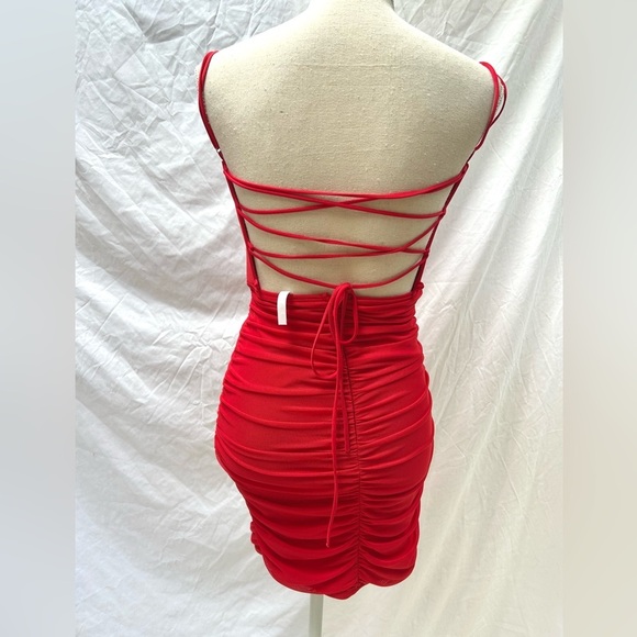 Lucy in the Sky Bodycon Corset Lace Up back Ruched Mini Dress Small - Picture 4 of 8